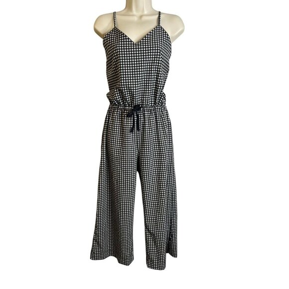 Albion Fit Gingham Jumpsuit Black White Womens Petite Size Small Jetsetter - Picture 6 of 7
